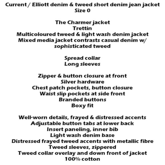 NWT Current / Elliott contrasting denim & tweed short light wash jean jacket - Picture 14 of 16